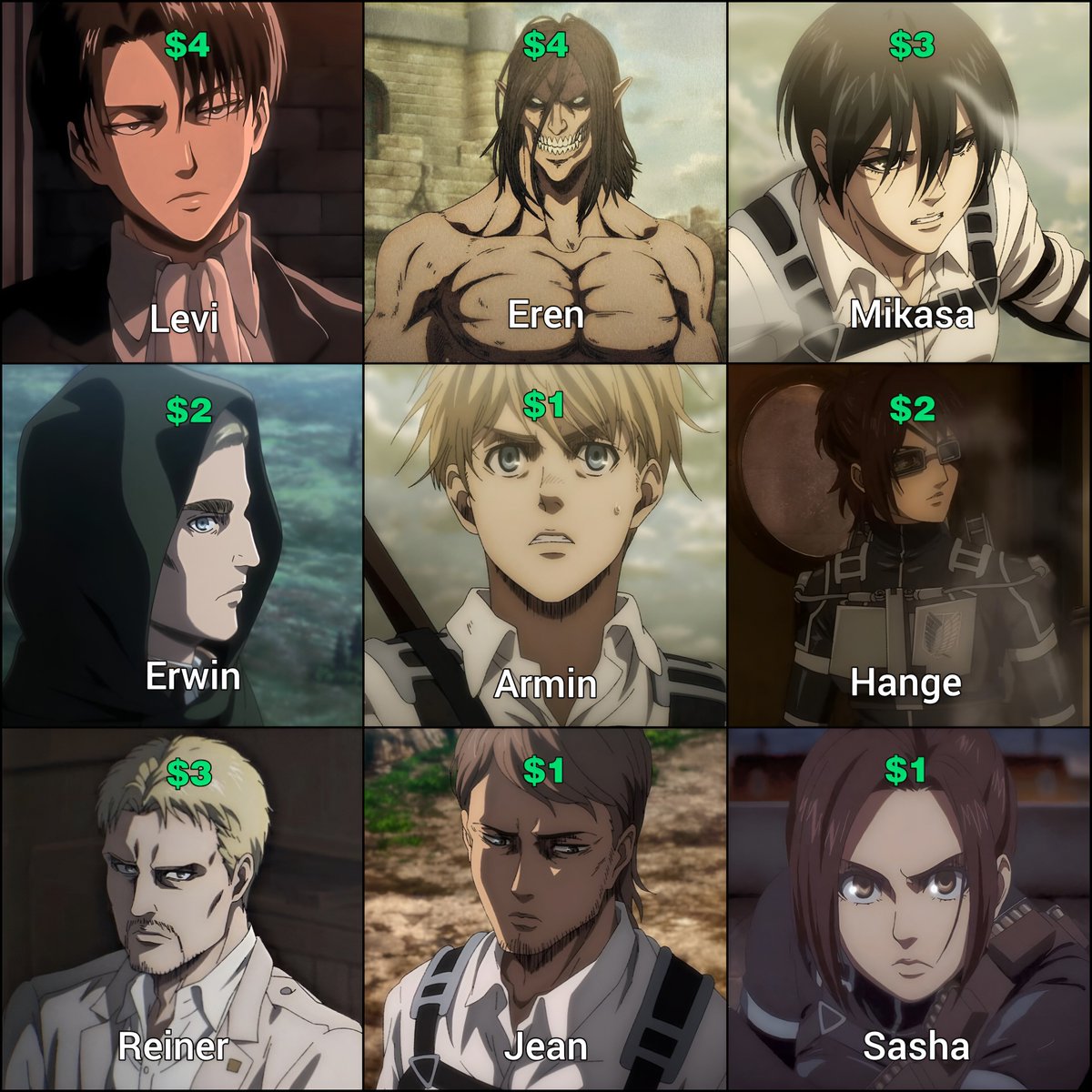 cooked_memer's tweet photo. You have $10. A Titan is breaking through the wall. Who's on your defense squad?? https://t.co/5n7GDVmkLN