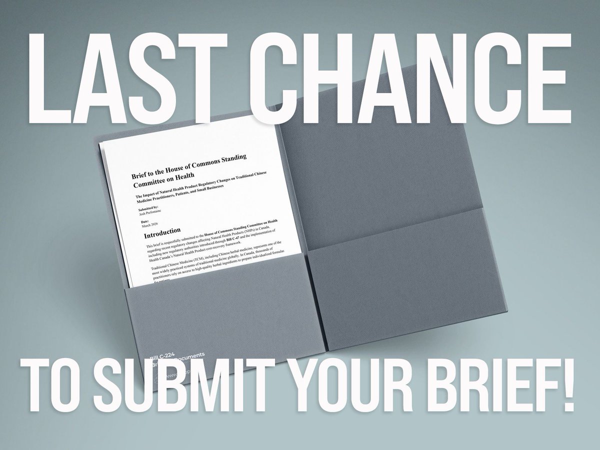 nhppa's tweet photo. LAST CHANCE TO SUBMIT YOUR BRIEF!

If you have not filed a brief to the Standing Committee on Health to support Bill C-224, please do so in the next week. It can be as easy as a single page sharing how you rely on natural health products and want the Committee to support the Bill without any changes.

We have made it easy to file your own brief. We tell you exactly what to do.

Head to https://t.co/yv7NcRh0pw and follow the instructions. File yours. Who knows. You may be invited to testify too.