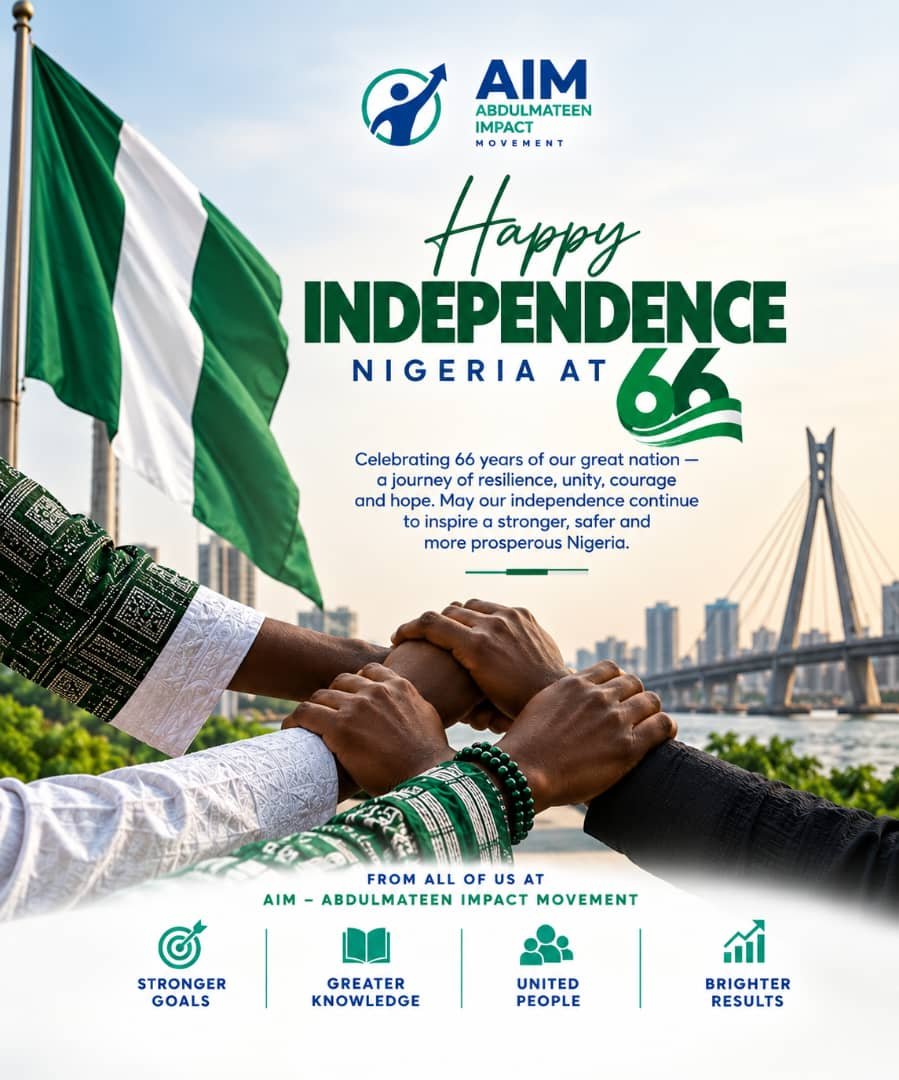 AbdulmateenAde1's tweet photo. 🇳🇬 Happy Independence Day, Nigeria!
Today, we celebrate our journey, our resilience, and the strength that comes from being One Nigeria.
May our unity continue to inspire hope, progress, and greater possibilities for every Nigerian. https://t.co/qs5vkVrYFu