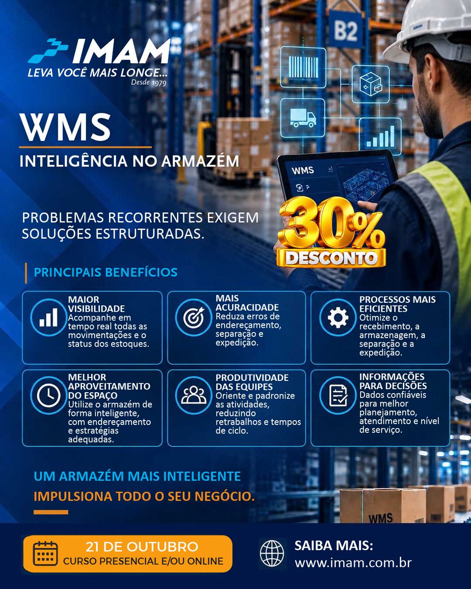 IMAM_LOGISTICA's tweet photo. 📦 Mais inteligência para o armazém significa mais controle, acuracidade e produtividade.
📅 21/10 | Presencial e Online
Aproveite! Curso com 30% de desconto.
👉 Confira:
https://t.co/BKreOdhUPE
#WMS #Intralogística #SupplyChain #IMAM #GrupoIMAM https://t.co/aEhpm5sk27