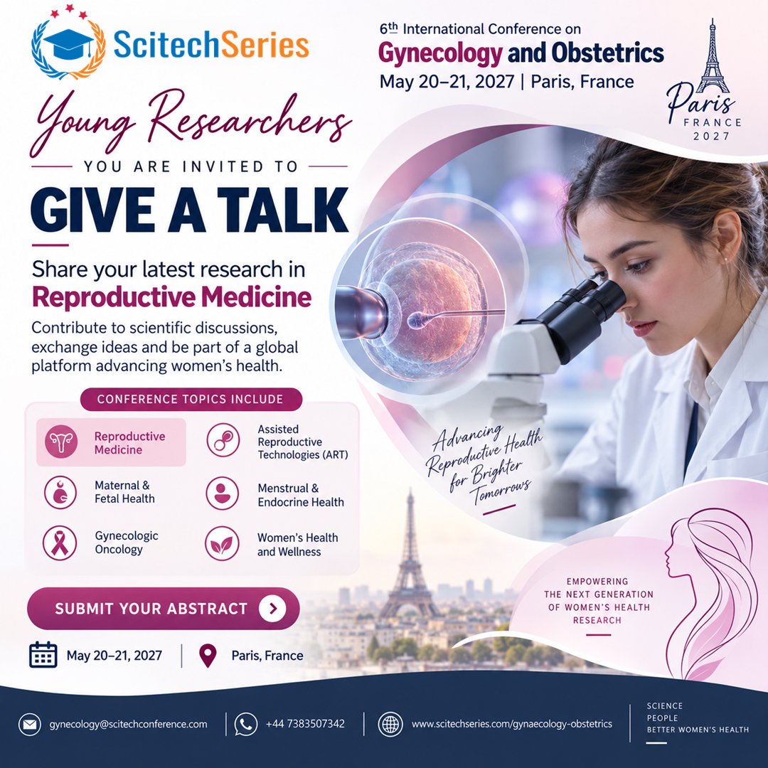 ZeenatWilliams7's tweet photo. π¬ Young Researchers, Your Research Matters!
Share your latest work with a global audience at Gynecology 2027.
May 20β21, 2027 | Paris, France
π https://t.co/2j5uCgGQDu
#Gynecology2027 #Obstetrics #YoungResearchers #ReproductiveMedicine #CallForAbstracts #ScitechSeries https://t.co/4DDy2FQCkW