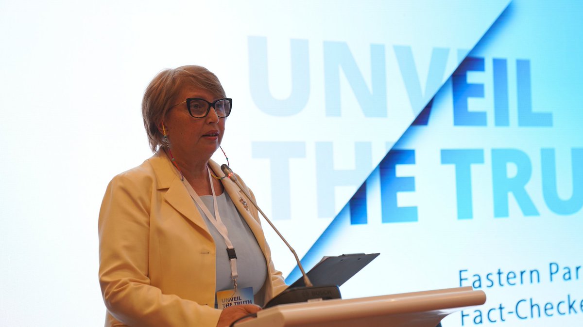MythDetector's tweet photo. "Information manipulation does not stop at borders, our response to it must therefore also be collaborative"- said Tamar Kintsurashvili, Executive Director of the MDF &amp; Editor-in-Chief of Myth Detector, in her opening remarks at the #UnveiltheTruth2026 conference in Yerevan. https://t.co/7R1KwsLqAs