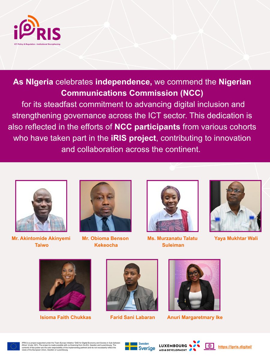 iPRIS_digital's tweet photo. Happy Independence Day, Nigeria!

We celebrate Nigeria’s contribution to Africa’s digital and telecommunications landscape and its continued engagement in the iPRIS network through the NCC.

Here’s to continued progress and digital development!

#NigeriaIndependenceDay #iPRIS https://t.co/MyApPE42CX