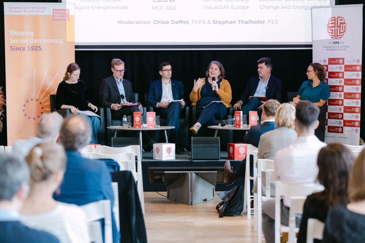 FEPS_Europe's tweet photo. ⚡ 🇪🇺Electrification is the foundation of a competitive and decarbonised European economy. At the #PolicyConference 2026, the 2nd panel discusses how Europe can accelerate electrification whilst protecting households and EU consumers. Watch the panel:
📺 https://t.co/p33ZhChD1B

#Electrification is the most efficient pathway to reduce dependence on volatile fossil fuel markets for industry, buildings and transport, and deliver energy sovereignty. 

Yet, despite growing renewable electricity generation, many households and businesses continue to face high electricity prices, and even disproportionately taxed compared to fossil fuels in some member states.

❓How can the EU adequately implement electrification without it being perceived as a burden rather than a golden opportunity?

With expert scene-setting by Frauke Thies, Director Europe, @AgoraEW, and insights from:
👉 Nicolás González Casares @nicogoncas, MEP, S&D
👉 Judith Kirton-Darling, General Secretary, @industriAll_EU  
👉 Nicola Rega, Executive Director Climate Change and Energy, @Cefic 
👉 Chloé Deffet, Policy Analyst, Climate FEPS
👉 Stephan Thalhofer, Policy advisor on Just Industrial Transition, @FESJustClimate 

🤝 By FEPS, in partnership with @FESJustClimate. @FES_Europa, @etuc_ces, @industriAll_EU and Solidar