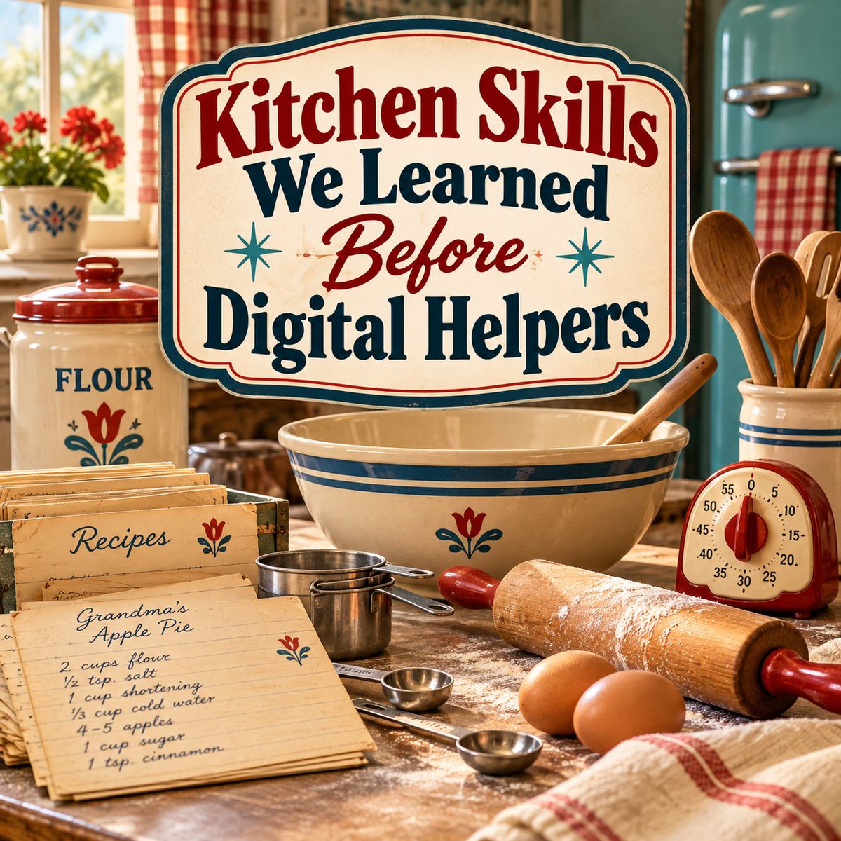 AmericasMemLane's tweet photo. Remember when cooking didn’t come with a touchscreen, app, or voice assistant?

We learned how to measure by eye, check the oven without a timer on our phone, read a handwritten recipe card, sharpen a knife, peel potatoes by hand, and somehow know when dinner was ready just by the smell.

There was no YouTube tutorial waiting to rescue us. Most of what we knew came from watching Mom, Grandma, Dad, or someone else in the family who had been doing it for years.

Those simple kitchen skills became part of everyday life — and many of us still use them today.

What’s one old-school kitchen skill you learned growing up that you still use?

Take another trip down memory lane:
https://t.co/B9ED0bRBCX