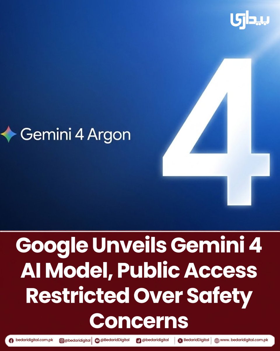 BedariDigital's tweet photo. Google Unveils Gemini 4 AI Model, Public Access Restricted Over Safety Concerns
Google has introduced its next-generation AI model, Gemini 4 Argon, but has initially limited access to a selected group of cybersecurity experts.The move comes as Google assesses the potential risks associated with the model’s advanced capabilities, particularly its possible misuse in cyberattacks. Google says Argon is its most capable AI model yet for complex workloads and is designed to compete with leading systems from OpenAI and Anthropic.
for more:https://t.co/bOonbxih3T