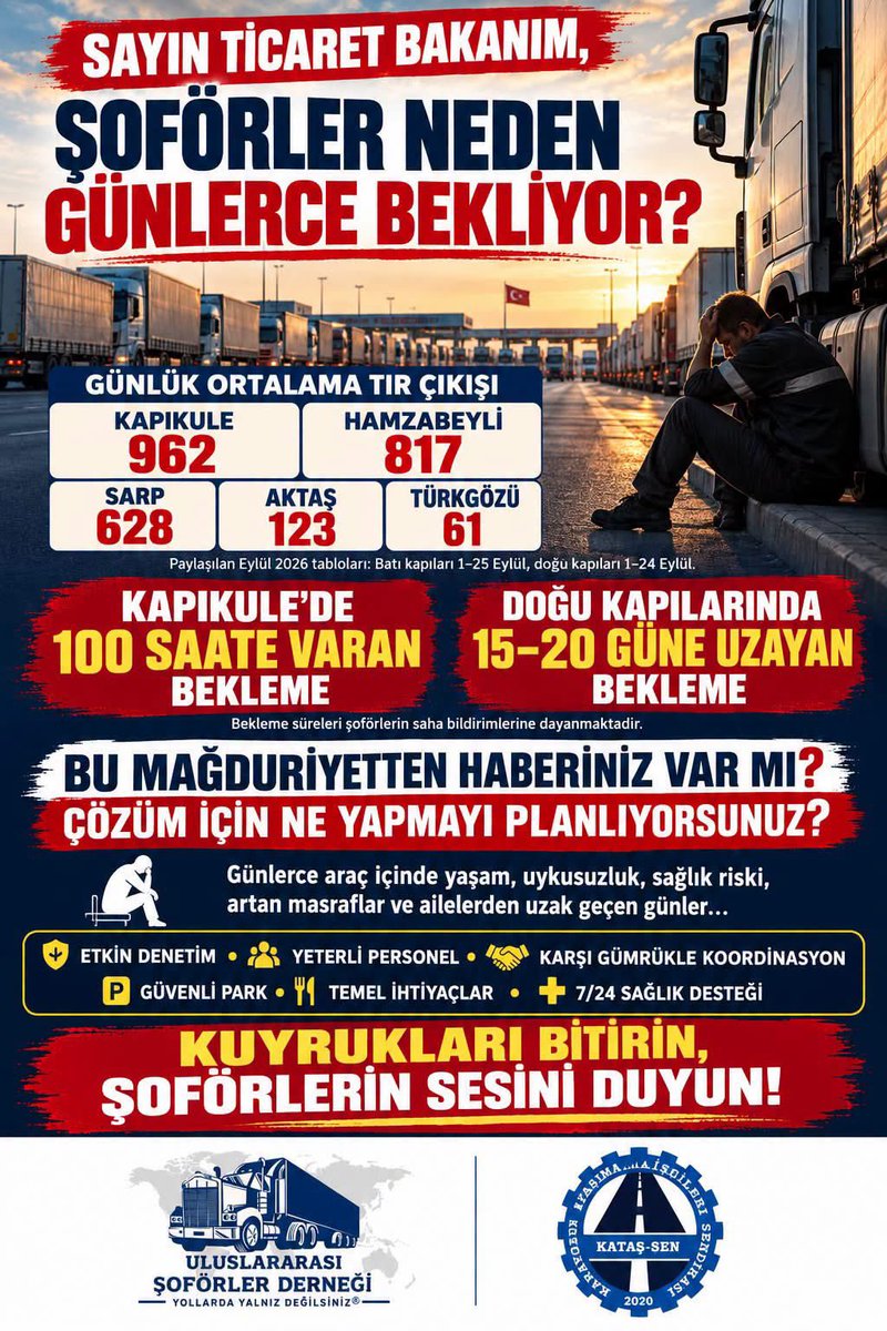 S214734's tweet photo. Sayın @tcbestepe bu sorunlar çözülürse siz cözersiniz binlerce İhracat yüklü tırlar sınır kapılarında bekletiliyor.
@RTErdogan 
@ticaret @uhdgm_uab https://t.co/bkvu3oOhYa