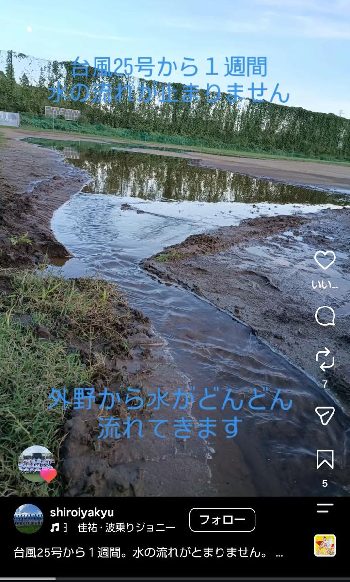 TATSUGU's tweet photo. 千葉県知事　熊谷殿
連日の復旧対応お疲れ様です。
重要度は低いのかもしれませんが、グラウンドが水没して体育や部活ができない県立校がいくつかあります。
県も把握しているようですが、これから体育祭など生徒にとって青春の一つが行えるか否かの瀬戸際です。
ご支援いただけないでしょうか。 https://t.co/wQdzSMy5ty