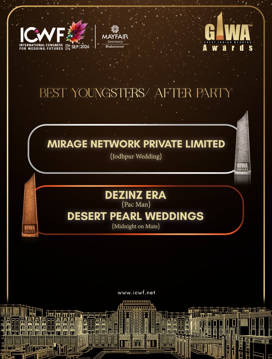digitalICWF's tweet photo. ✨ Recognising the Best in the Wedding Industry! ✨

Honouring the winners in the category of Best Youngsters/After Party. Congratulations to our winners who continue to create high-energy, exciting, and unforgettable celebrations for the next generation of wedding revelry! https://t.co/nJw0XNT86c