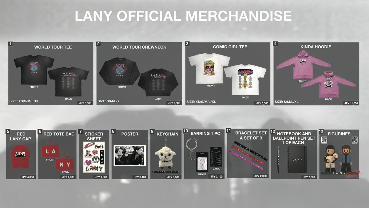 LiveNationHIP's tweet photo. 【 #LANY オフィシャルグッズの詳細公開！】    

■10/5(月)・10/6(火) Zepp Namba 場内ロビー
・先行販売：15:00～17:15
・開場後（17:45）～終演後30分程度販売予定

■10/7(水) 有明アリーナ サブアリーナ
販売時間：15:00～ 22:00

※お支払いは現金・クレジットカード・電子マネー・QRコード決済がご利用いただけます 

 ご来場前に必ず公演特設サイトをご確認ください。
🔗https://t.co/ewjibRkrb2