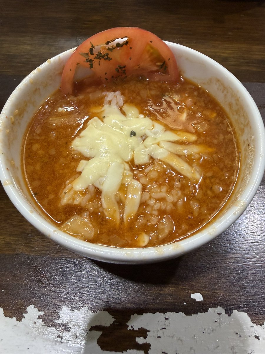 avy4600's tweet photo. #ゴールデンタイガー🐯
#TKM@聖地
まずは移転地が40で落ち着いて何より〜
🍜トマトつけ麺大盛り
🍚150円分🍚(リゾット)
本日よりレギュラー開始という事でー
🐯では一番食べてるメニュー
とは言え久々で確認したら無事に
リゾットサービスは継続されていて安堵 https://t.co/gujNxd4s8h