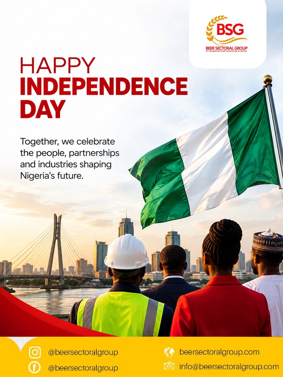 BeerSectoral's tweet photo. Today, we celebrate the strength of our people, the power of partnerships, and the industries driving Nigeria forward.

Happy Independence Day from the Beer Sectoral Group

#HappyIndependenceDay #NigeriaAt66 #IndependenceDay #BSG #BeerSectoralGroup https://t.co/nbL0PJ0Ikb