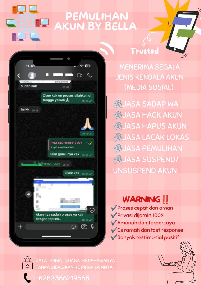 rynnpe's tweet photo. Gais Open Ya Sadap WhatsAp &amp; Lacak lokasi 🍬.⊹౨ৎ˚⟡

✧˚ Jasa Pemulihan Akun
- instagram, tiktok, whatsapp, line, facebook, x, gmail, telegram dan lain”

✧˚ Jasa Hapus Akun
- facebook, tiktok, instagram, line, twitt dan lainnya

Konsultasi ? Silahkan klik wa di bio ya જ⁀➴♡ https://t.co/Vfeu07hRvZ