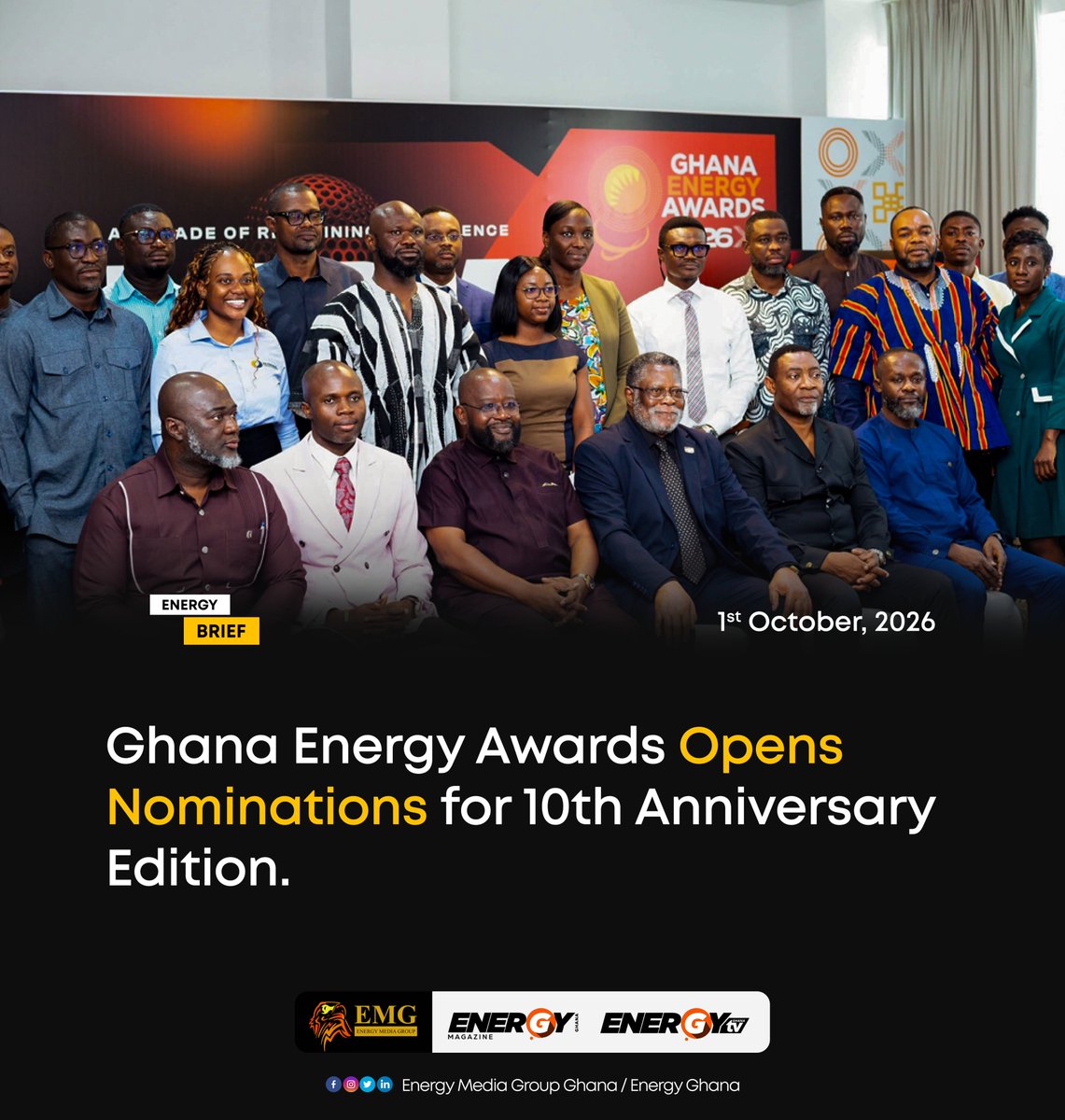 _EnergyGhana's tweet photo. The Ghana Energy Awards has opened nominations for its 10th anniversary edition, introducing new award categories and a digital system to enhance the assessment process. Read more at  https://t.co/THhpBs8bjW https://t.co/NYBFWkwc3W