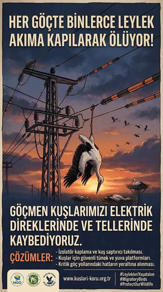 Omrfrkrbc's tweet photo. Elektrik tellerine kapılan binlerce göçmen kuş ve leylek her yıl yaşamını yitiriyor. Oysa çözümü var: İzolasyon kaplamaları, kuş saptırıcılar ve güvenli tüneklikler!
Sessiz çığlıklarına kulak verelim, göç yollarını güvenli hale getirelim. #MigratoryBirds #KuşKoruma #DoğaKoruma https://t.co/UGN2zGzPgT