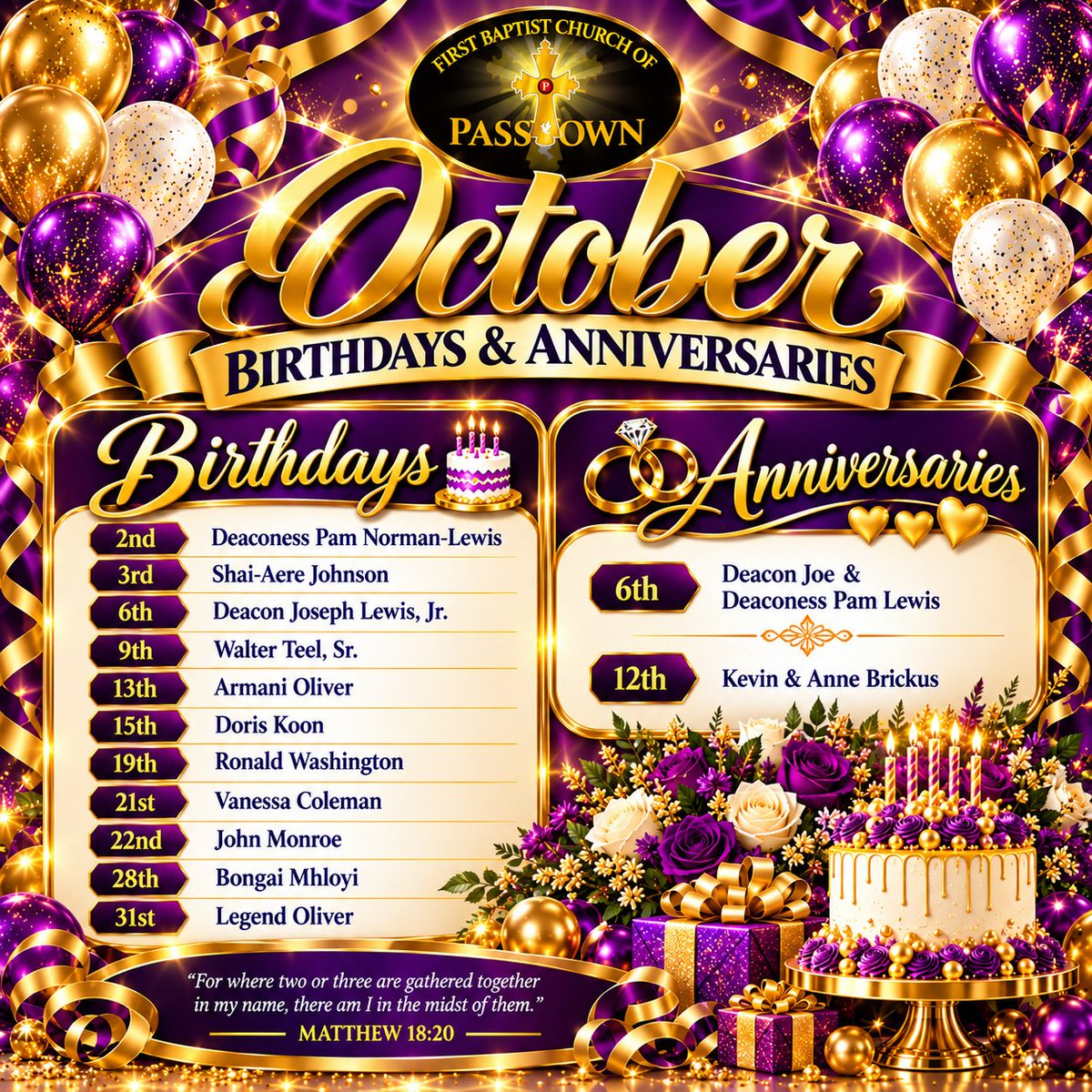 Fbcop77's tweet photo. 🎉 Happy Birthday &amp; Happy Anniversary to our Passtown Family celebrating in September! 🎂❤️💜

We thank God for each of you and pray your special day is filled with love, joy, blessings, and beautiful memories!

Here’s to another year of Faith • Family • Fellowship! https://t.co/DMXqcvuGsh
