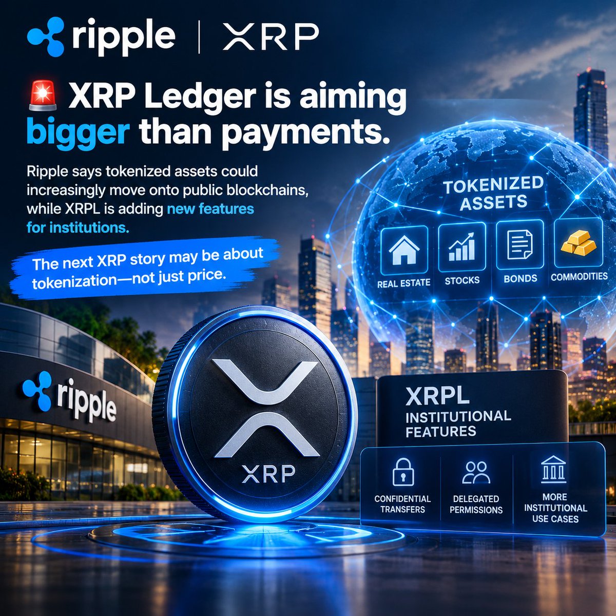 bobnaga26's tweet photo. 🚨 $XRP Ledger is aiming bigger than payments.
Ripple says tokenized assets could increasingly move onto public blockchains, while XRPL is adding new features for institutions.
The next $XRP story may be about tokenization, not just price. https://t.co/IbzSdgO1OF