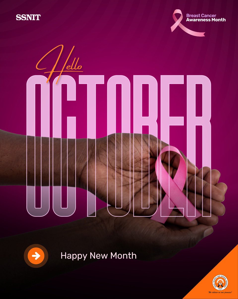 ssnit_gh's tweet photo. Hello October. 💗

This month, we wear pink with purpose. A reminder to prioritise our health, encourage one another and keep the conversation going.

A little pink. A powerful reminder.
#SSNITGhana #BreastCancerAwarenessMonth #PinkOctober https://t.co/xp3oWJ5qJo