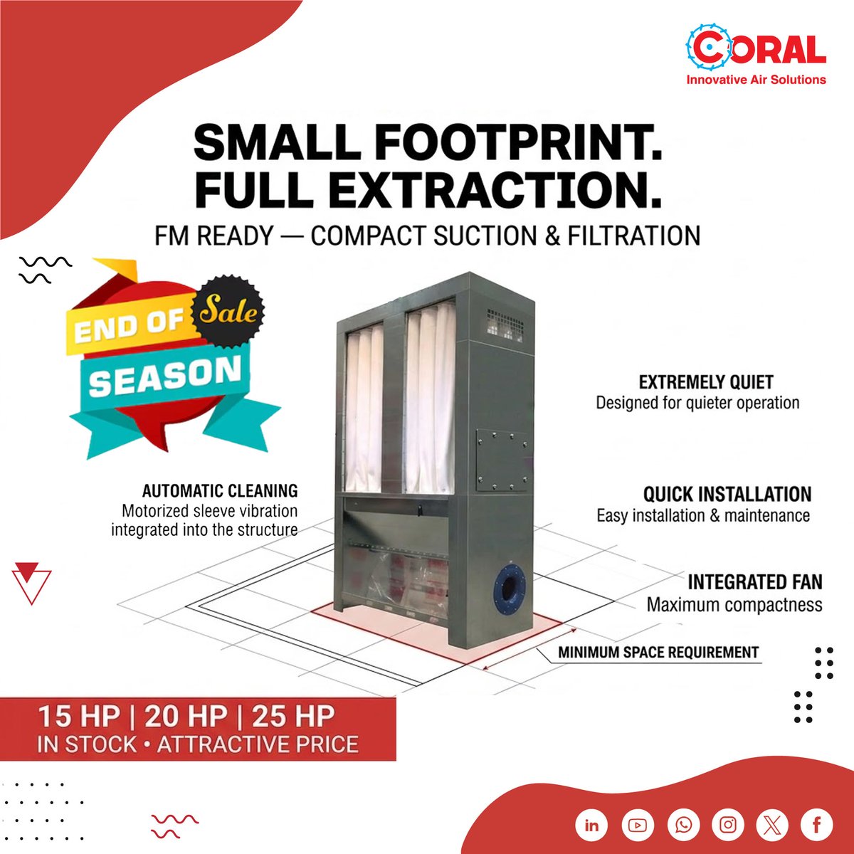 Coral_Ind's tweet photo. WHAT IF YOUR FILTRATION SYSTEM DIDN’T NEED MUCH SPACE TO DO ITS JOB?
Meet #FMREADY — a compact suction and filtration solution designed to deliver the essentials without demanding unnecessary floor space.
#ENDOFSEASONSALE
#CoralIndia — Leaders in Air Filtration.
#DustExtraction https://t.co/rHVO4DSNLl