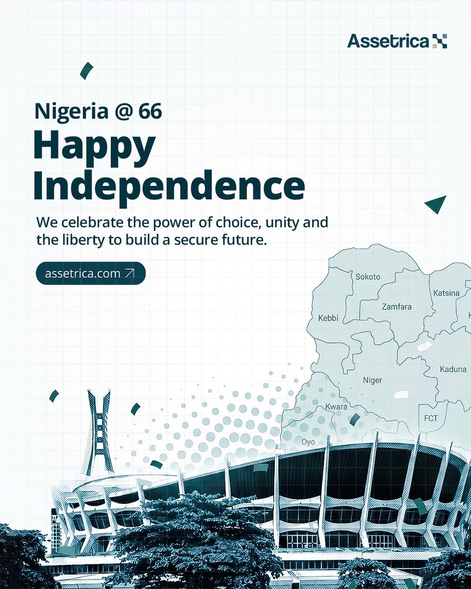 Assetrica's tweet photo. 🇳🇬 Happy 66th Independence Day, Nigeria!

Today, we celebrate our nation, our people, and the resilience that continues to move us forward.

May we keep building a Nigeria where opportunity is accessible, businesses can thrive, and every citizen has the chance to prosper.

Here’s to a stronger, more prosperous Nigeria. 🇳🇬

Happy Independence Day!