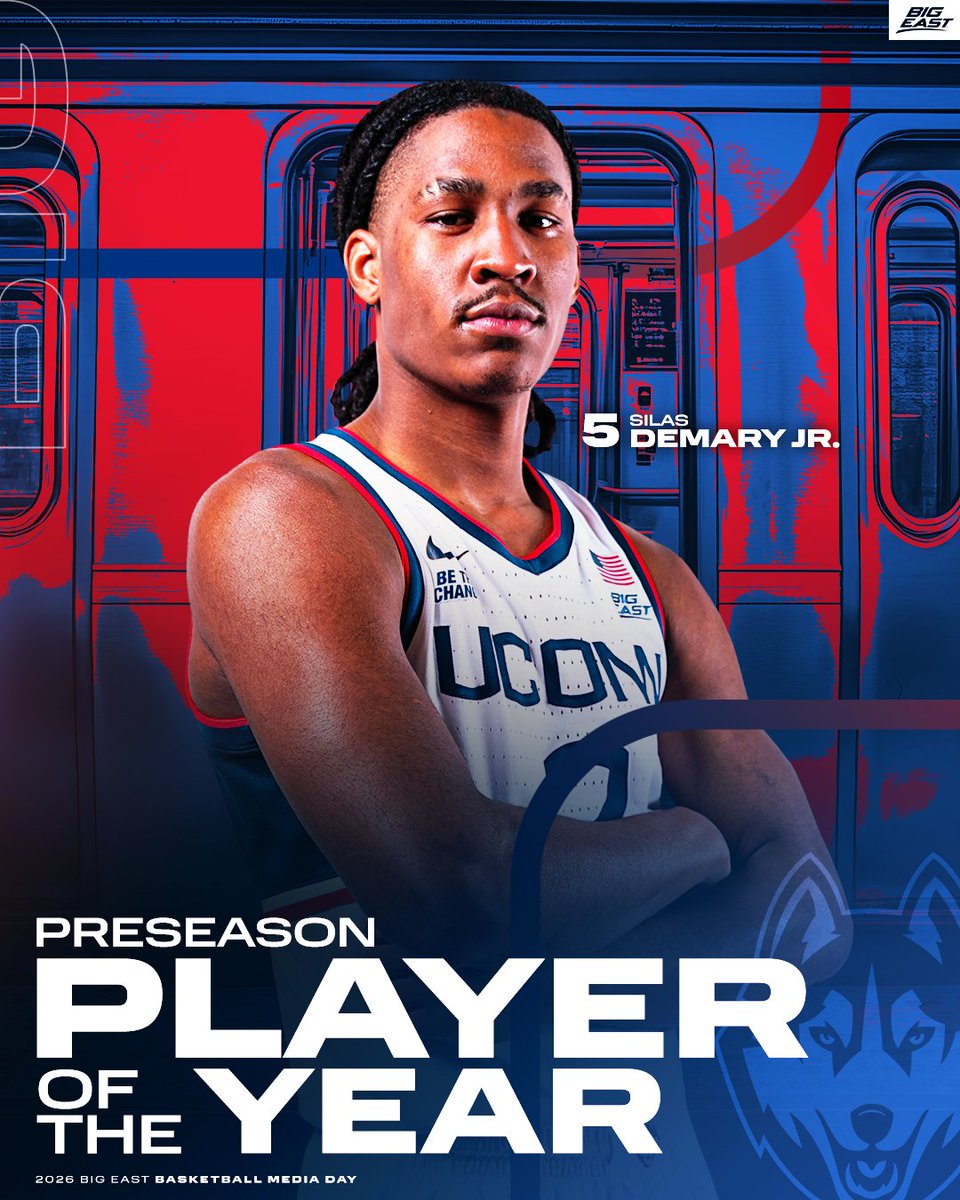 BIGEASTMBB's tweet photo. Huskies sweep the BIG EAST Preseason Player and Freshman of the Year Awards! 😮‍💨

📰: https://t.co/2ZQORHR18Q https://t.co/VItSVKxdmL