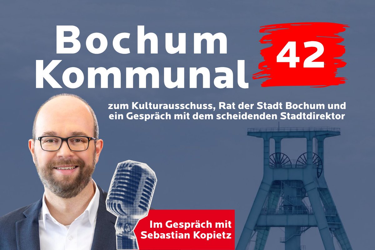 JensMatheuszik's tweet photo. 🎙️ #BochumKommunal 42: Sebastian Kopietz über zehn Jahre im Rathaus. Gespräch über Krisen, Sicherheit und seinen Abschied aus #Bochum:
https://t.co/nbZsg0Repy
+ Berichte (Ausschuss für Kultur 🎭🖼️🎶 und Tourismus 🧳🏨 #boKUT)
+ Vorschau auf die heutige Ratssitzung #ratBO. https://t.co/EKE2KGCxyz