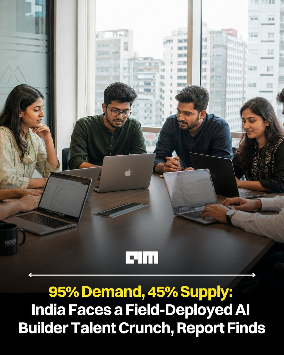 Analyticsindiam's tweet photo. AIM Research and @FDE_Academy's latest report on India’s Forward Deployed Engineer talent market highlights a sharp hiring mismatch. Employer demand for field-deployed AI builders stands at 95%, while available talent is just 45%, creating a 50-percentage-point gap, the widest role-level shortage identified in the study.

The report says employers are struggling to find professionals who combine deep technical expertise with strong customer and stakeholder capabilities. It also notes continued retention pressure from remote opportunities, start-up premiums and entrepreneurial alternatives as organisations compete for production-ready AI deployment talent across India right now.

Read the full story here: https://t.co/uOufBGCxuU

#ArtificialIntelligence #AITalent #AIJobs #IndiaAI #TechJobs