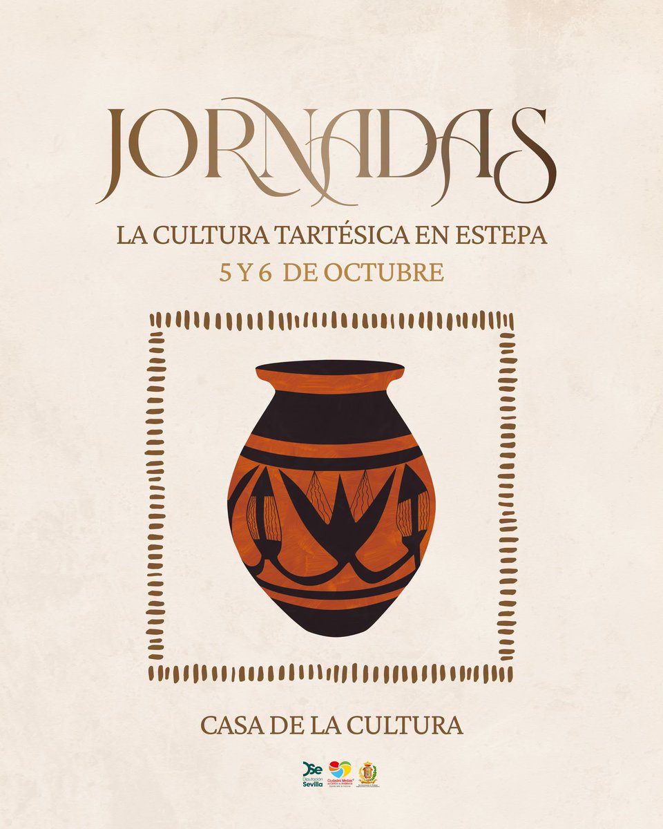 AytodeEstepa's tweet photo. XIII JORNADAS DE HISTORIA CULTURA TARTÉSICA EN ESTEPA
Se celebrarán los días 5 y 6 de octubre en la Casa de la Cultura Miguel de Cervantes.
Inscripción gratuita:
https://t.co/iXPKjgl9H5
@DIPUSEVI https://t.co/fsflEV7ach