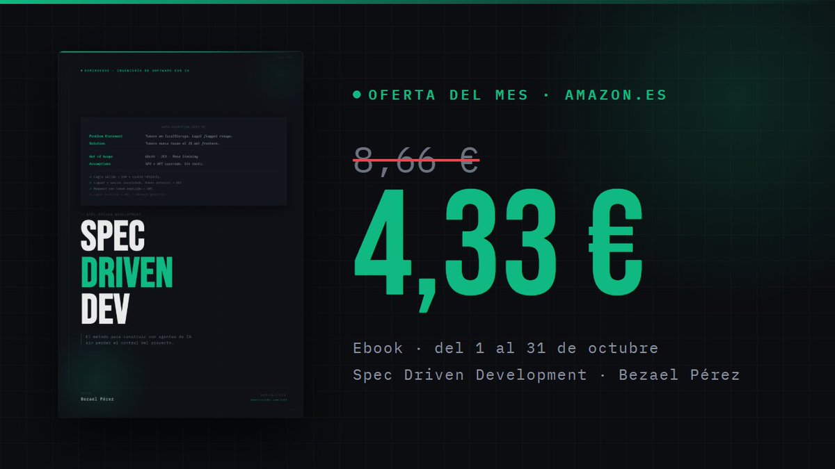 domini_code's tweet photo. La IA no falla porque escriba mal código.

Falla porque le pides antes de saber qué quieres.

Lo explico en el libro de SDD, que está a 4,33 € en Amazon España hasta fin de mes.

Enlace en el primer comentario 👇 https://t.co/p6S9FBFC2X