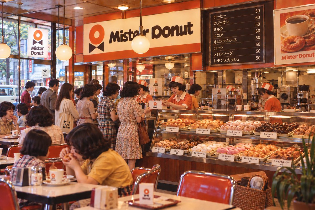 pan28604's tweet photo. 日本上陸した頃のミスド🍩
ドーナツ40円、コーヒー50円の時代。
この中にひとつだけ「令和」が紛れています。見つけられる�� https://t.co/eRhr05eyoX