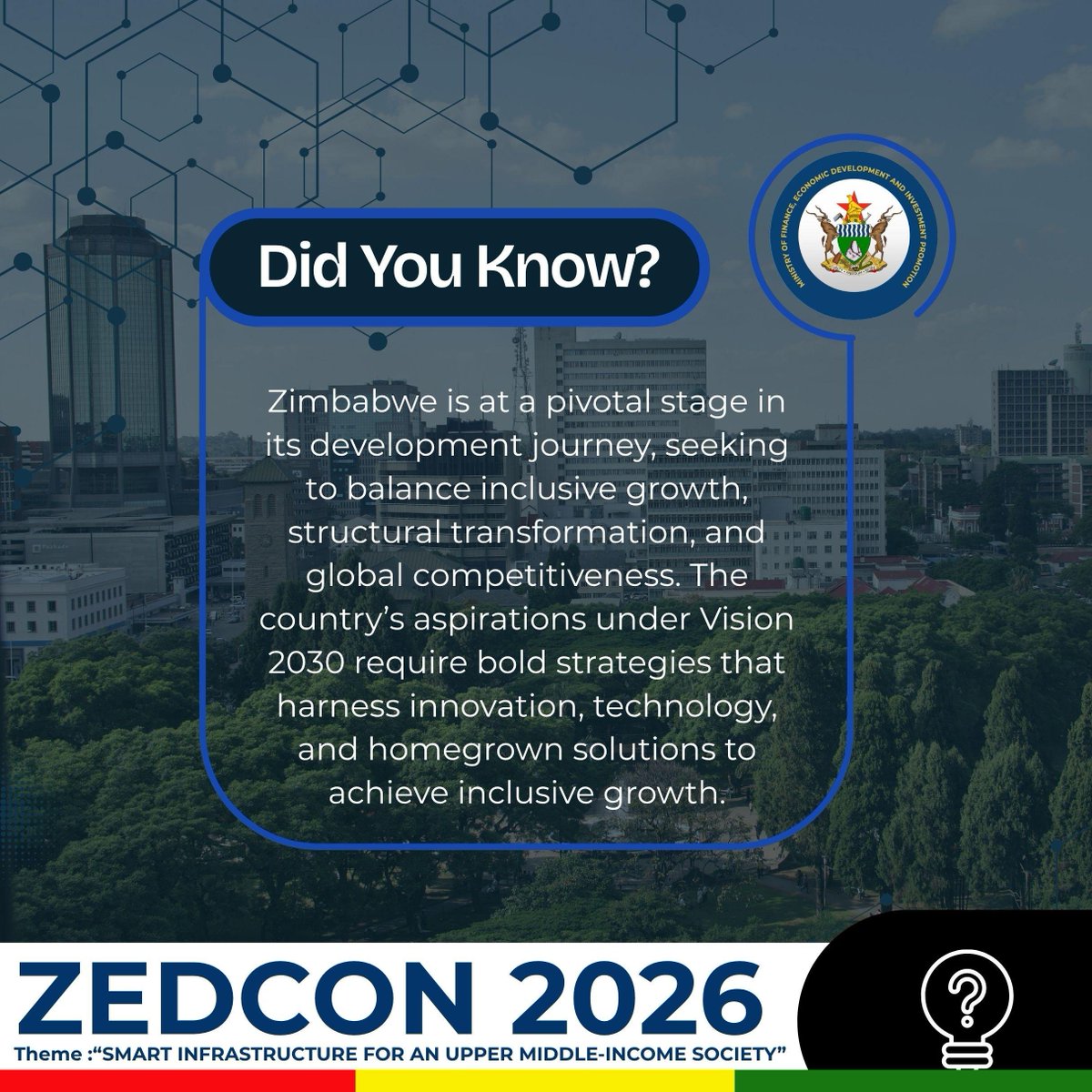 MaMpoefu's tweet photo. Building a competitive economy takes more than ideas; it takes the right partnerships. ZEDCON brings policymakers, investors, researchers and industry together to shape solutions for smarter infrastructure and Zimbabwe’s development journey. #ZEDCON https://t.co/0kAqHy3D0Y