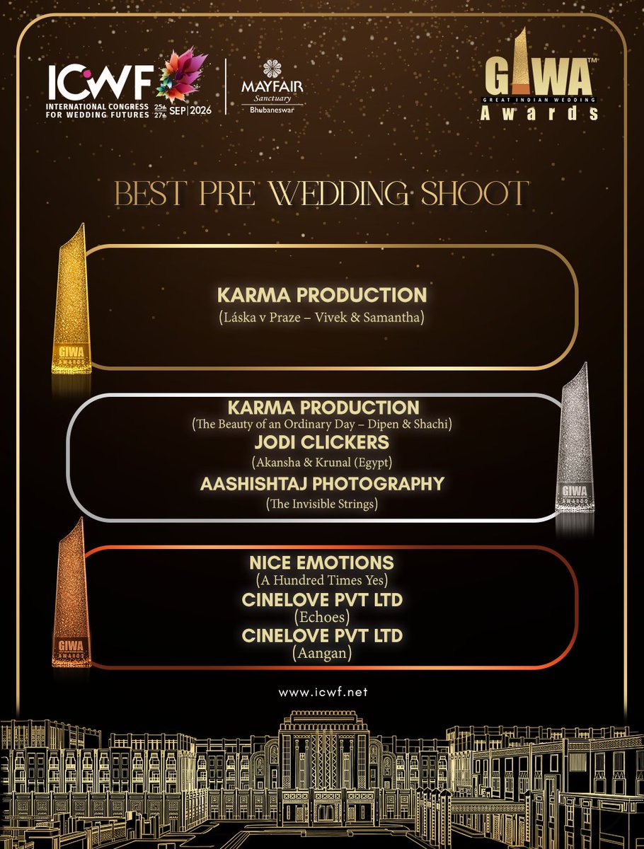 digitalICWF's tweet photo. ✨ Recognising the Best in the Wedding Industry! ✨

Honouring the winners in the category of Best Pre-Wedding Shoot. Congratulations to our winners who continue to capture beautiful stories, creative concepts, and unforgettable moments before the big day! https://t.co/TSnjSOuFlC