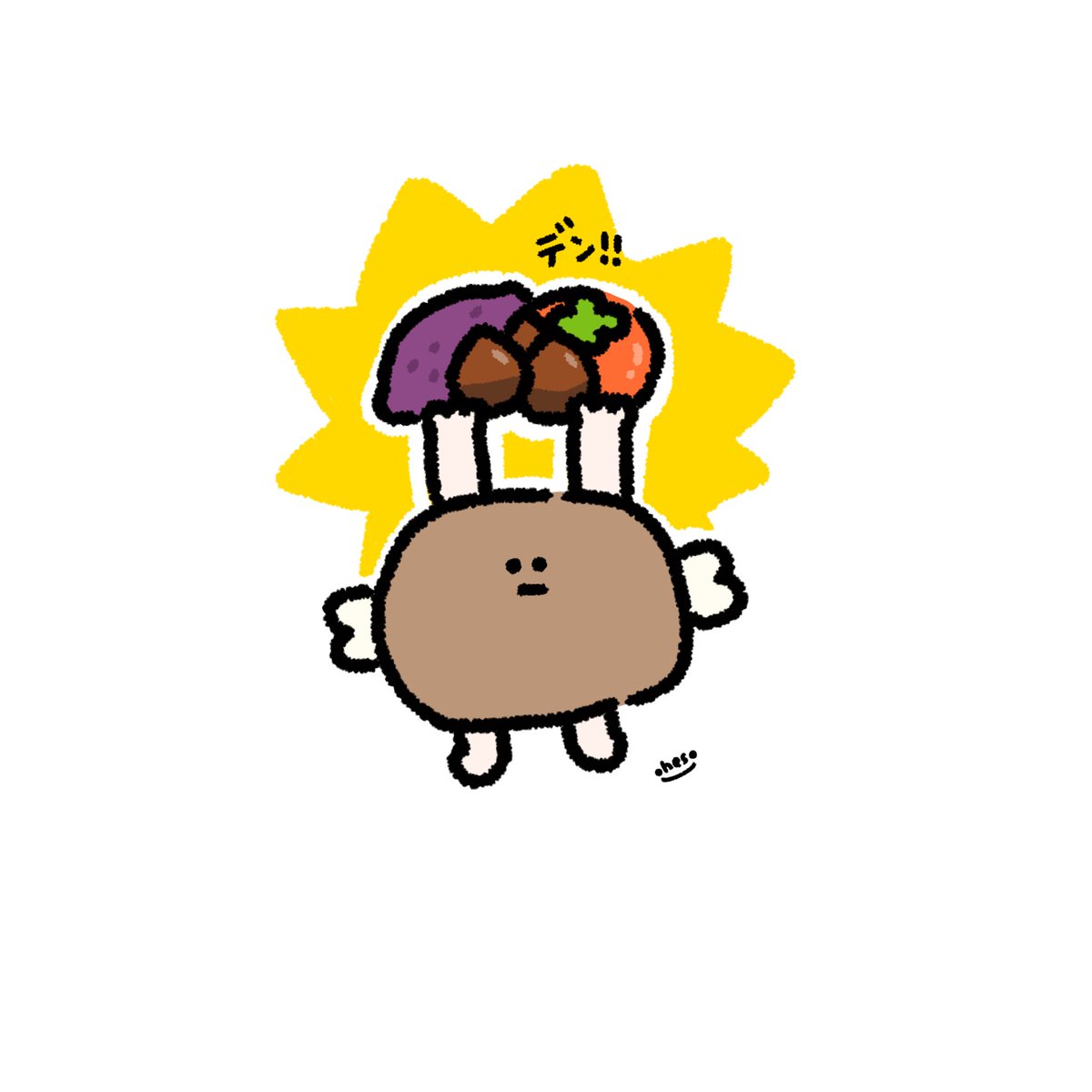 ohesooooooo's tweet photo. 10月だね！秋だね！
いも！くり！かき！

にく！！！！！！

  #ゆるいイラスト  #イラスト 
 #oheso_planet  #お肉星人 https://t.co/rJaZuwzaNv