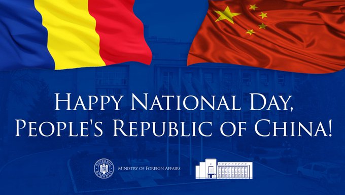 MAERomania's tweet photo. Romania extends its best wishes to the people of the People’s Republic of China on the occasion of its National Day.
 
Building on our longstanding ties and more than seven decades of bilateral relations, Romania remains committed to a constructive dialogue and a pragmatic partnership with China.
 
Economic relations remain a key area of common interest. We support the further growth of trade, investment, and business exchanges between our countries. We also welcome the resumption of direct Bucharest–Beijing flights, after a 23-year interruption. This is a concrete result of our bilateral dialogue and an important step towards strengthening connectivity, expanding economic and commercial links, fostering closer people-to-people contacts, and boosting tourism.
 
Romania looks forward to further advancing bilateral relations and expanding engagement in areas of shared interest.
 
@MFA_China