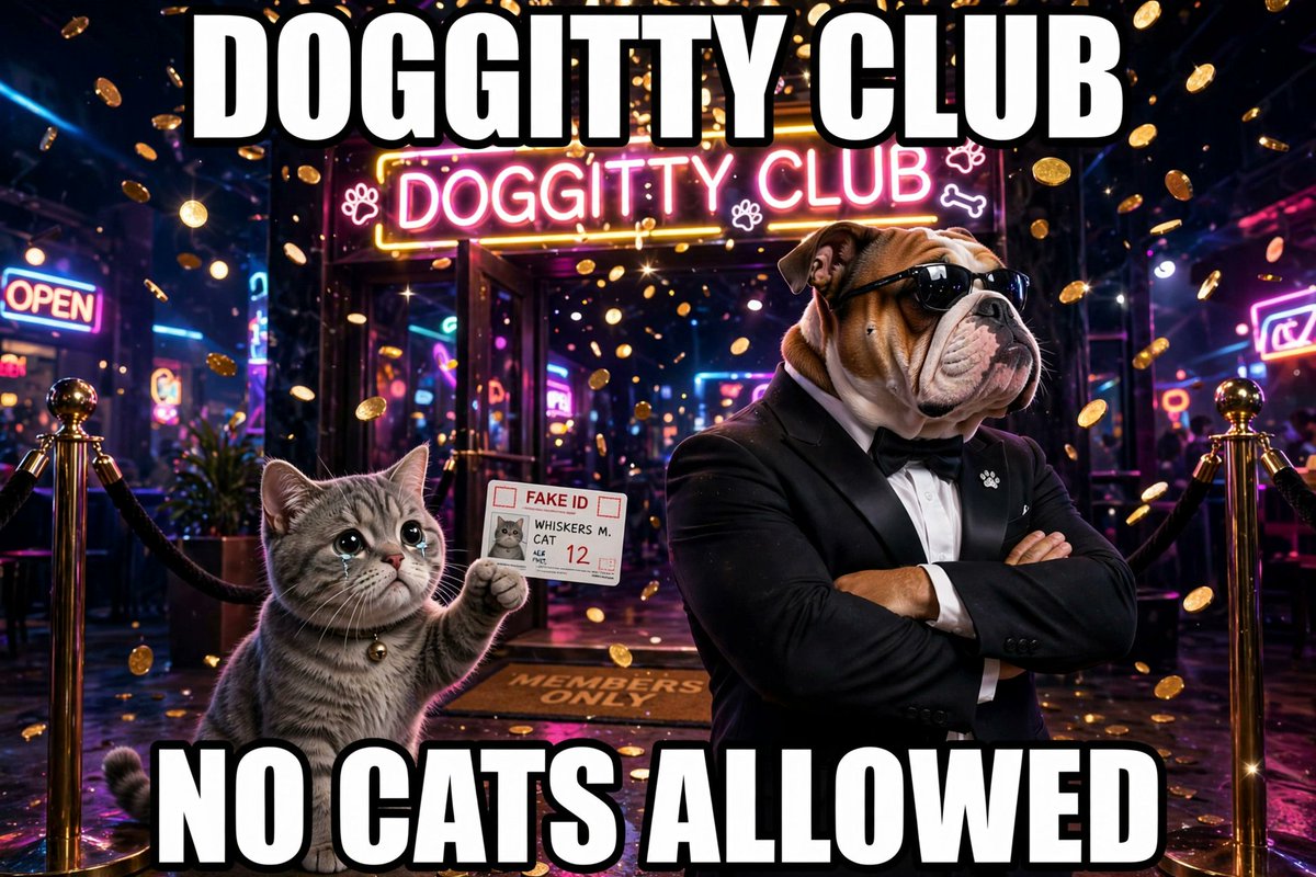 StikiWorld's tweet photo. @DOGGITTY_Club DOGGITTY CLUB: NO CATS ALLOWED 😹 @DOGGITTY_Club #DOGGITTY https://t.co/42bCr4lDs4