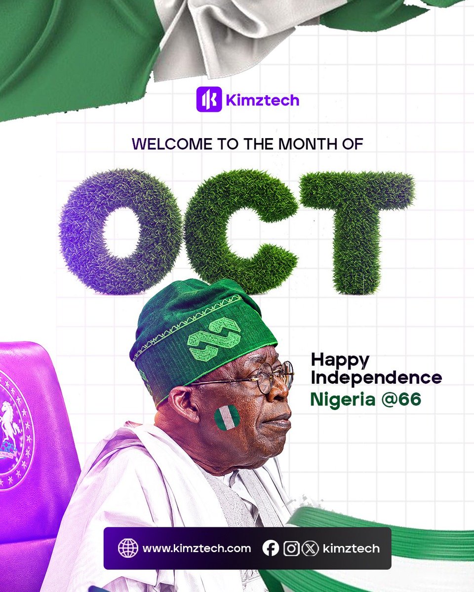 kimztech_ceo's tweet photo. A nation’s story is never finished.

At KimzTech, we believe the next chapter will be shaped by those who learn, create, solve and dare to build something new.

Here’s to the Nigeria we are still building. 🇳🇬

#NigeriaAt66 #IndependenceDay #KimzTech #Technology https://t.co/CtyJqlAfAy