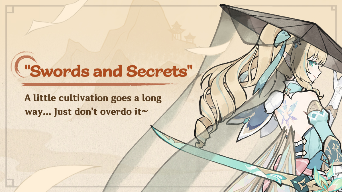 GenshinImpact's tweet photo. "Swords and Secrets" A little cultivation goes a long way... Just don't overdo it~
#StoriesofFrostSnow #Vesna #GenshinImpact 

"Word is, some 'flying thieves' have been causing trouble around town lately...?"
Vesna's cultivation journey still needs a little help from the Traveler!