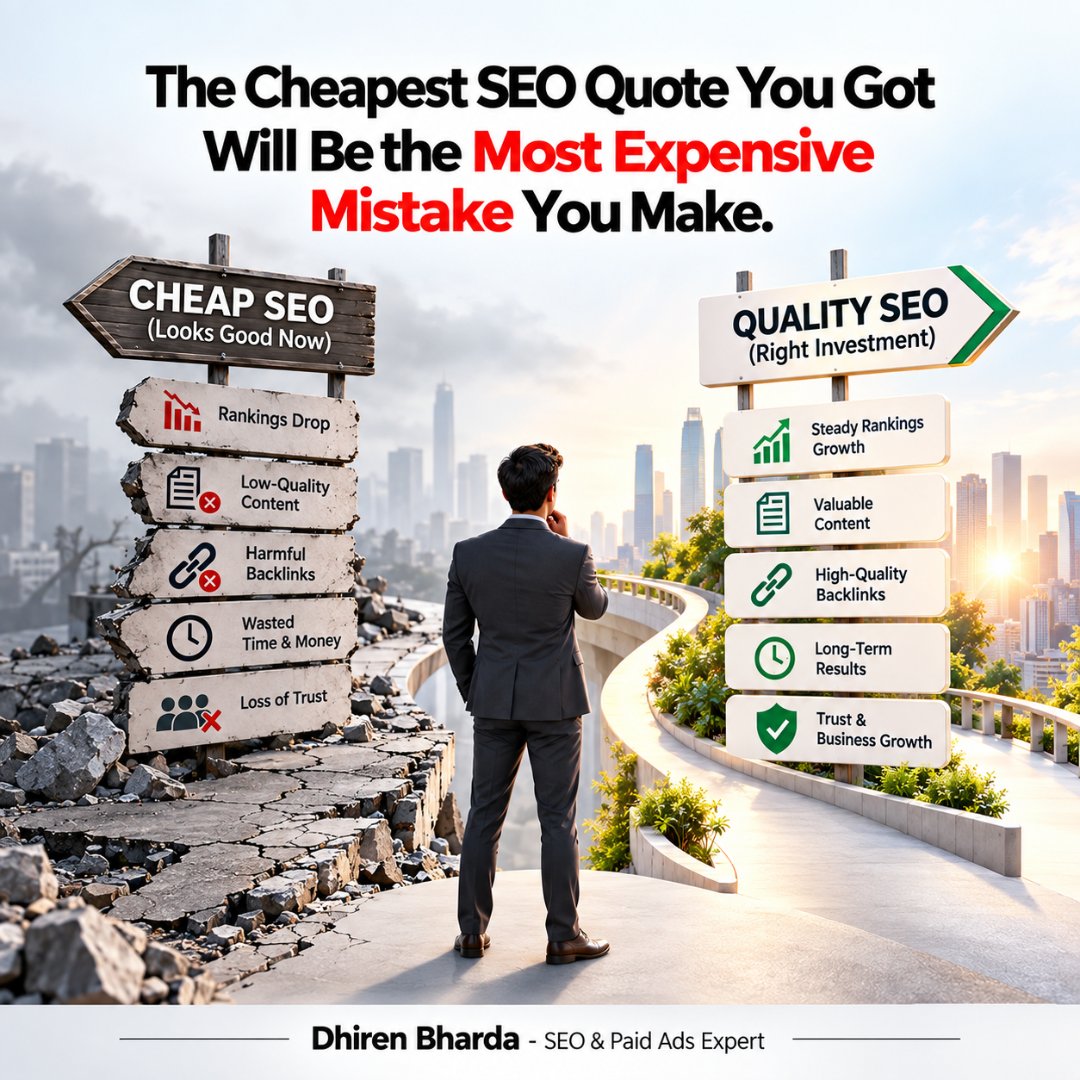 dhirenbharda's tweet photo. Cheap SEO can become expensive later.
Poor content, bad backlinks, and ranking drops can cost more than a quality SEO investment.
Don’t choose SEO by price. Choose it by value.
#SEO #DigitalMarketing #SEOTips #dhiren #seoexpert #googleadsexpert https://t.co/lUPoiuQI2G