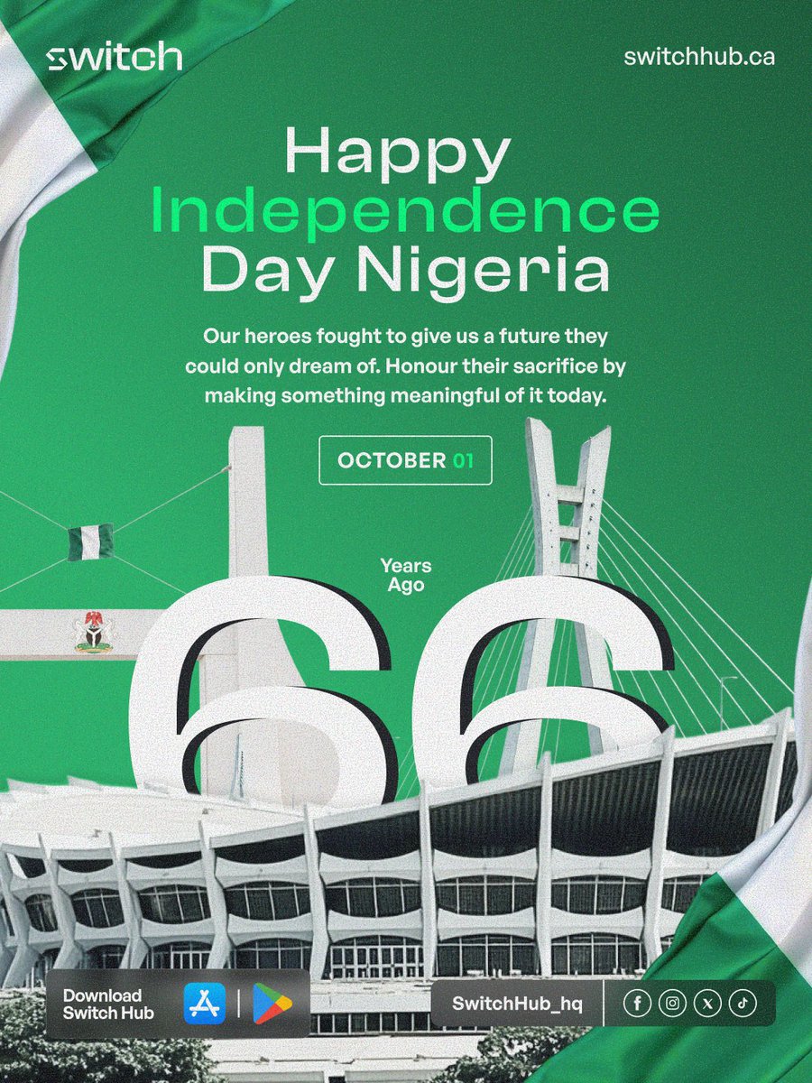 Switchhub_hq's tweet photo. Happy Independence Day, Nigeria! 🇳🇬

Here’s to the freedom to dream big, make bold moves and go after the life you want. Cheers to us!

#HappyNationalDay #HappyNewMonth #Switchhub https://t.co/M3WKQRyopx