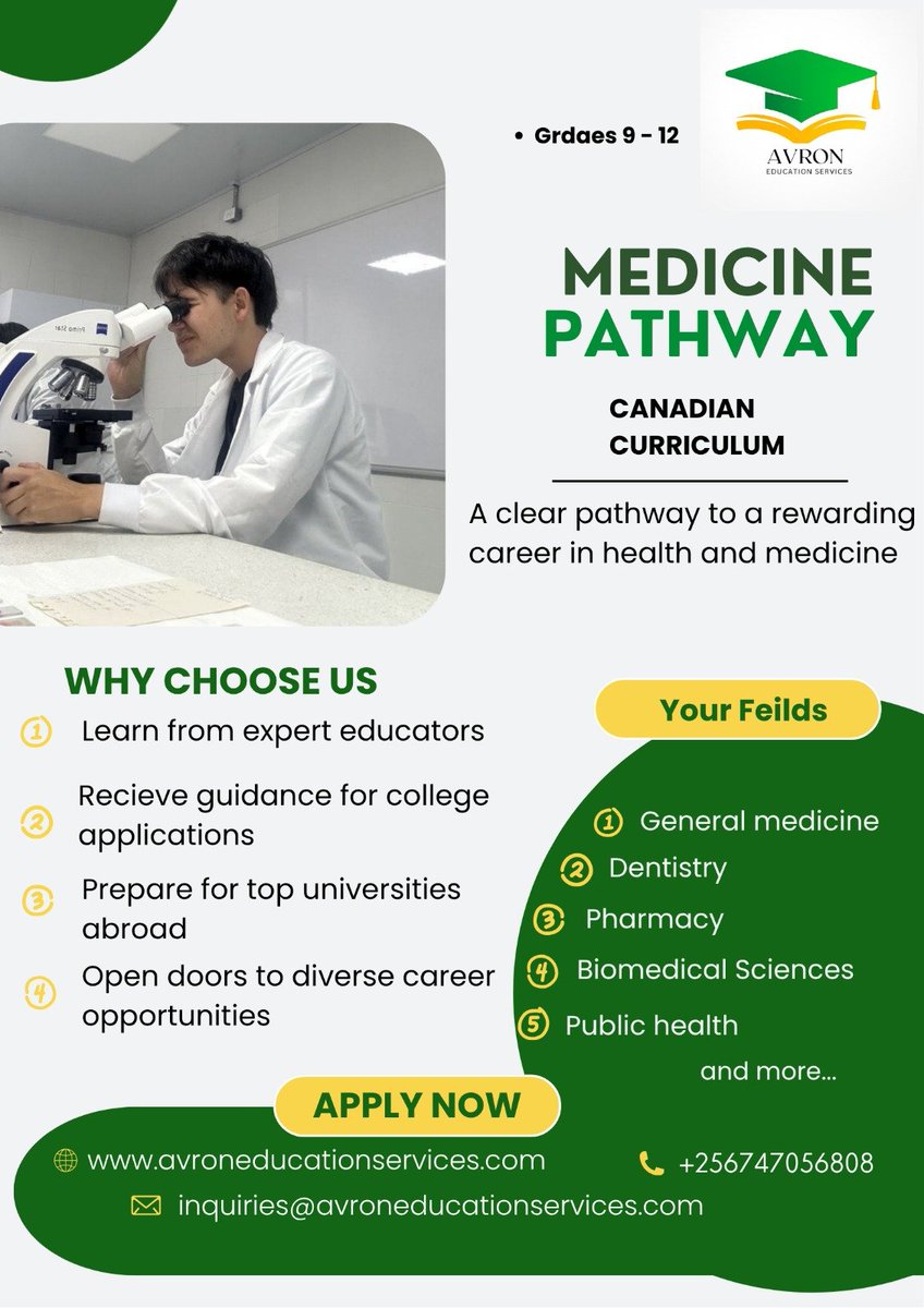 avroneducation's tweet photo. Are you dreaming of a career path in medicine?
Join our Canadian High school program and build a foundation for your future in healthcare.
Study from anywhere around the world and earn a Canadian qualification.
Enroll today!!
#study
#highschool
#ossd
#medicalpathway https://t.co/ziyfQteh9k