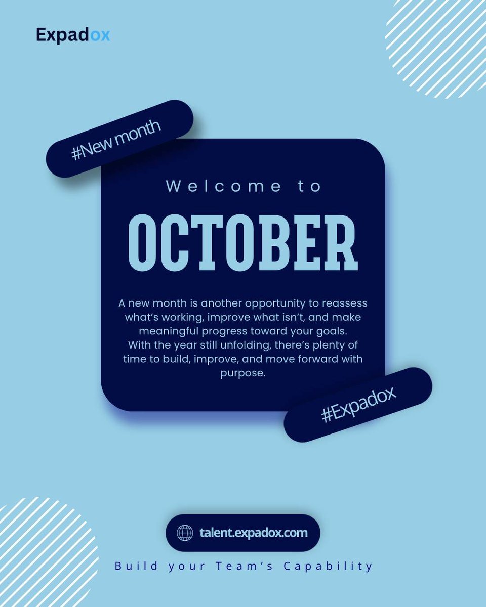 expadoxhq's tweet photo. New month, new opportunities to learn, grow and build.

Here’s to a month of developing new skills, creating meaningful opportunities and taking the next step towards a stronger future.

Happy New Month! 

#Expadox #HelloOctober #workfordevelopment #Newseason #Hiring https://t.co/eTCmNKqerj