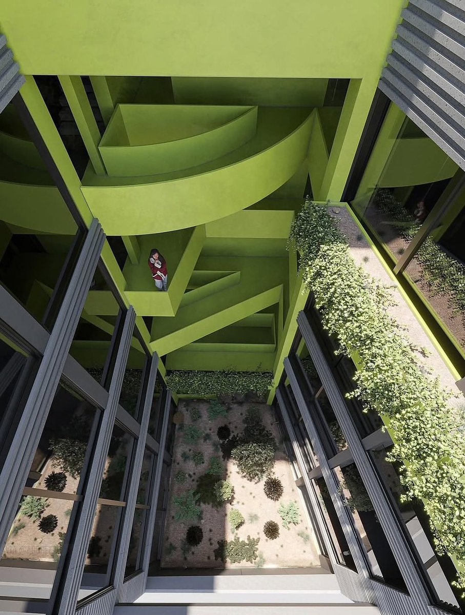 Dee_Floki's tweet photo. Turning a functional staircase into a total work of art where industrial dark tones meet a vibrant pop of neon green. https://t.co/wmjaeuYMe2