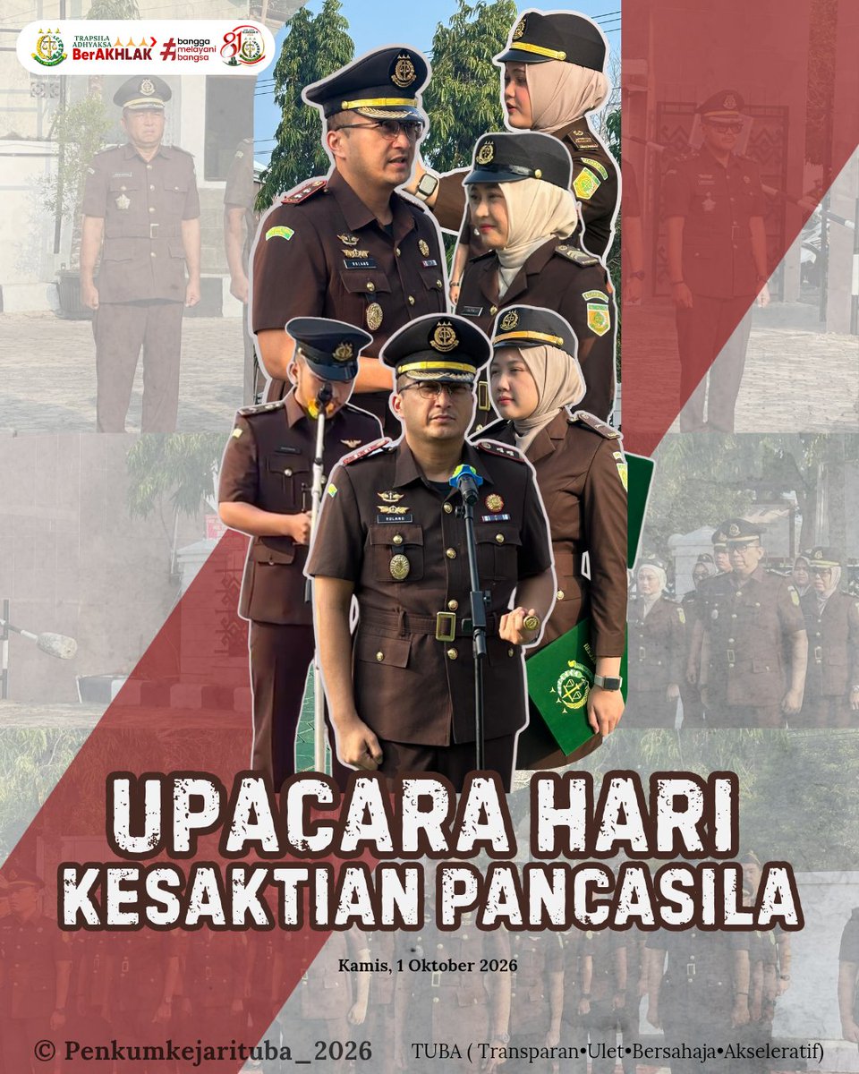 kejarituba's tweet photo. 🇮🇩 UPACARA PERINGATAN HARI KESAKTIAN PANCASILA TAHUN 2026

Kamis, 1 Oktober 2026, Kejaksaan Negeri Tulang Bawang melaksanakan Upacara Peringatan Hari Kesaktian Pancasila Tahun 2026 yang bertempat di halaman Kantor Kejaksaan Negeri Tulang Bawang. https://t.co/GVMMeGTaVN