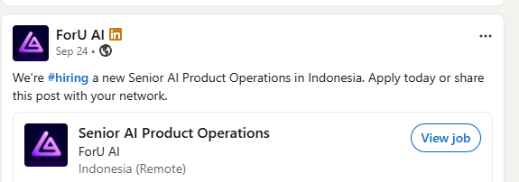 orpheuskaze's tweet photo. Btw, @4uaicrypto  are pivoting into a bigger area: Web2 Finance 🚀

Dan kemarin @Rustacle190041 baru join team kita juga!

Right now we're hiring 3 roles:

1. Senior AI Product Operations
2. Content Creator & SMM
3. Junior UI/UX Designer

Syarat:

> Ngerti Tokenized Assets & Finance seperti insurance, loan, dan financial products lainnya
>Paham LLM untuk boost productivity, seperti Grok, Bot, Dots, etc
>Ngerti routing, institutional & banking flow, atau insurance flow
>Good speaker & punya skill content creation / SMM
>Detail dan suka ngulik operational flow
>Minimum D3/S1, tapi kalau masih SMA dan punya skill yang relevan, welcome to apply juga

Fresh grads dan yang non-crypto background juga boleh banget.
Crypto knowledge jadi plus, bukan mandatory.
Kalau interested, DM gue / tag temen yang cocok.

Atau langsung apply dan baca detail lengkapnya di LinkedIn:

Apply via LinkedIn https://t.co/Diek8qI45R

Let's build something bigger in AI × Finance 👀