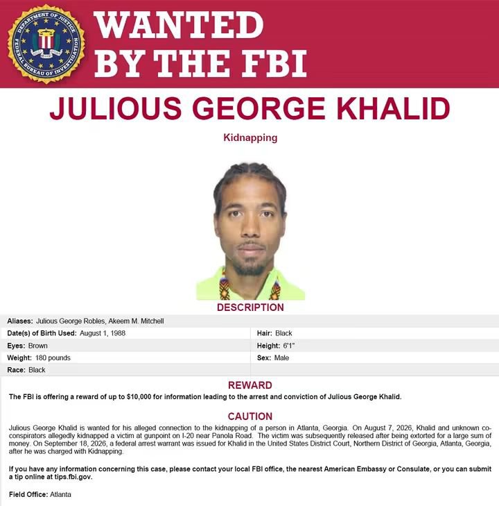 kingofaccra's tweet photo. Wanted by the FBI for kidnapping in Atlanta, Georgia. 
Julius George Khalid https://t.co/jK4Y6cMBAm