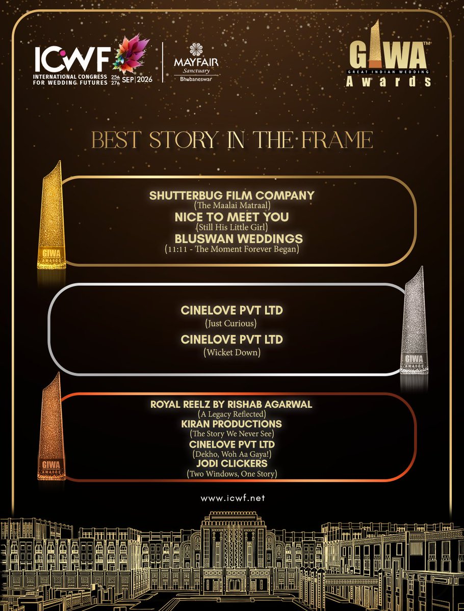 digitalICWF's tweet photo. ✨ Recognising the Best in the Wedding Industry! ✨

Honouring the winners in the category of Best Story in the Frame. Congratulations to our winners who continue to capture heartfelt stories, meaningful moments, and unforgettable emotions through their frames! https://t.co/rJf94pDzru