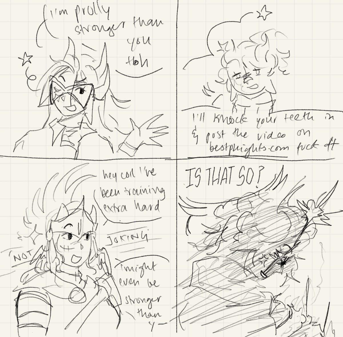 zer0death_'s tweet photo. #coilswocket "I bet im stronger than you" is probably 1 of the worst things to say to coil
I think coil would write off rocket as trying to get under her skin but sword is fully earnest which makes her RLLY want to prove her wrong https://t.co/Cf9A4gck7M