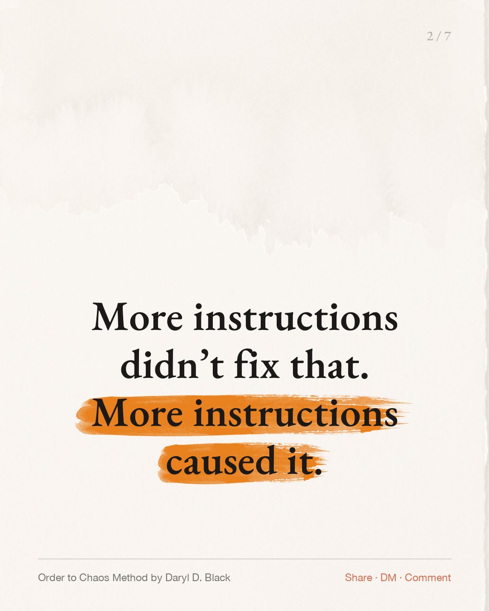 DarylDBlack's tweet photo. Complexity is your environment. Complication is a choice.

More instructions are complication. And you're choosing it.

Give them the what, the why and what right looks like. Then: you own the how.

https://t.co/ACBXQH8dRd https://t.co/wyEfuBUgn1