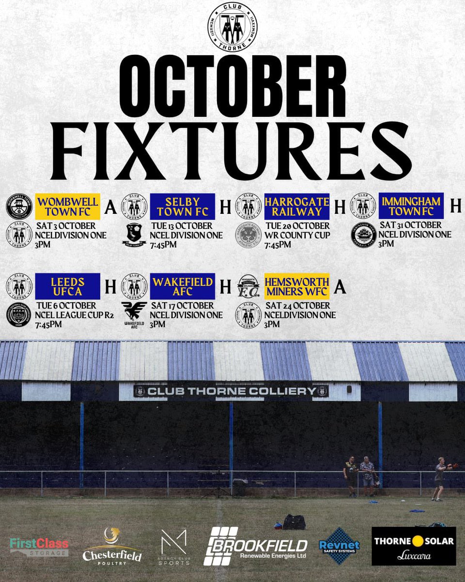 clubthornecoll's tweet photo. October Fixtures…

Here are the fixtures for our First Team and U21s for October, an exciting month ahead 🔵⚫️

#upthecolliery | #ncel #u21s https://t.co/ki0dJikZMN
