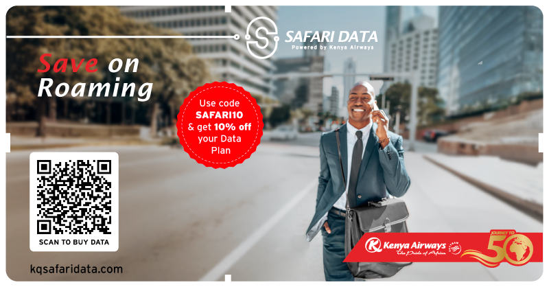 KenyaAirways's tweet photo. Stay connected wherever you go with KQ Safari Data, our eSIM solution offering you affordable roaming in 180+ countries. Use coupon SAFARI10 at checkout and get 10% off every data plan.

Order Now👉 https://t.co/TY1YkdR6ch | Ts&amp;Cs Apply https://t.co/W3MKAlP5Ii